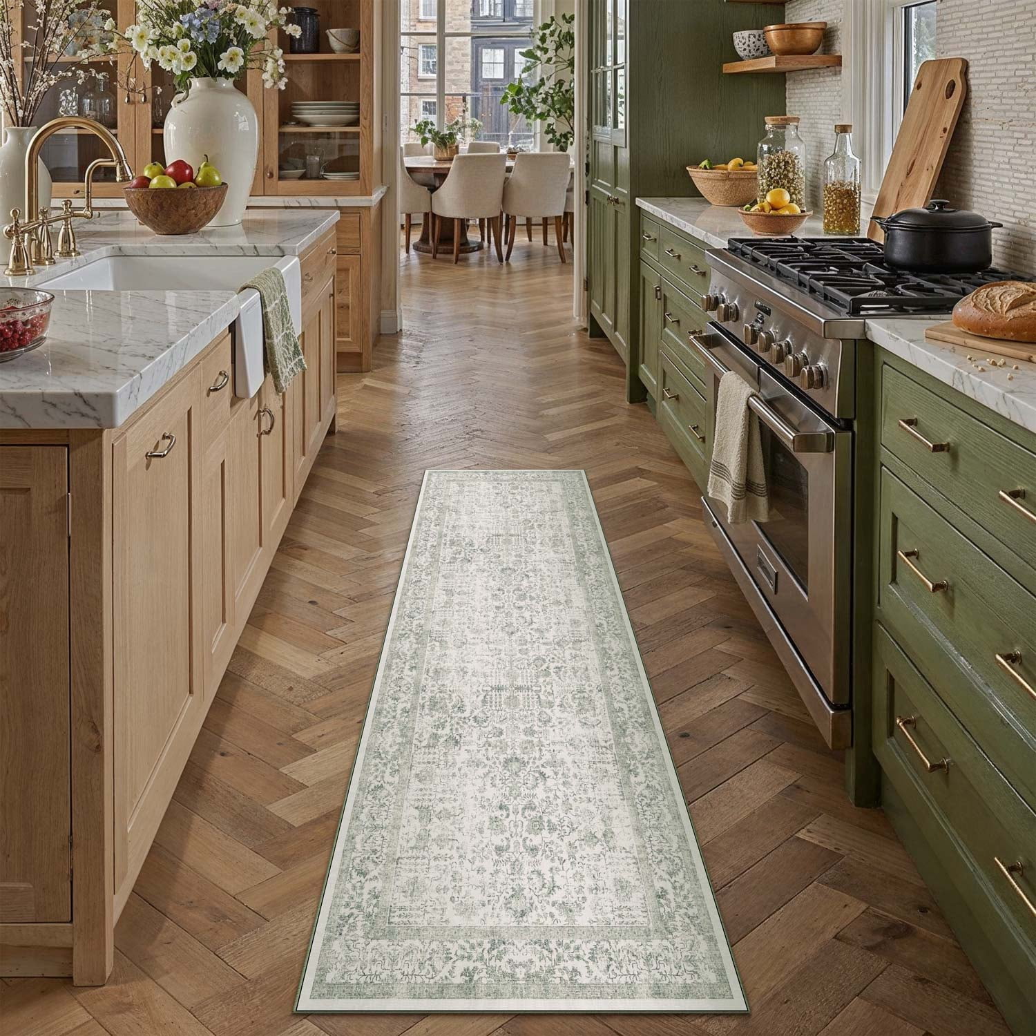 berthmeer 2'x6' washable runner rugs for hallway kitchen entryway non-slip, green