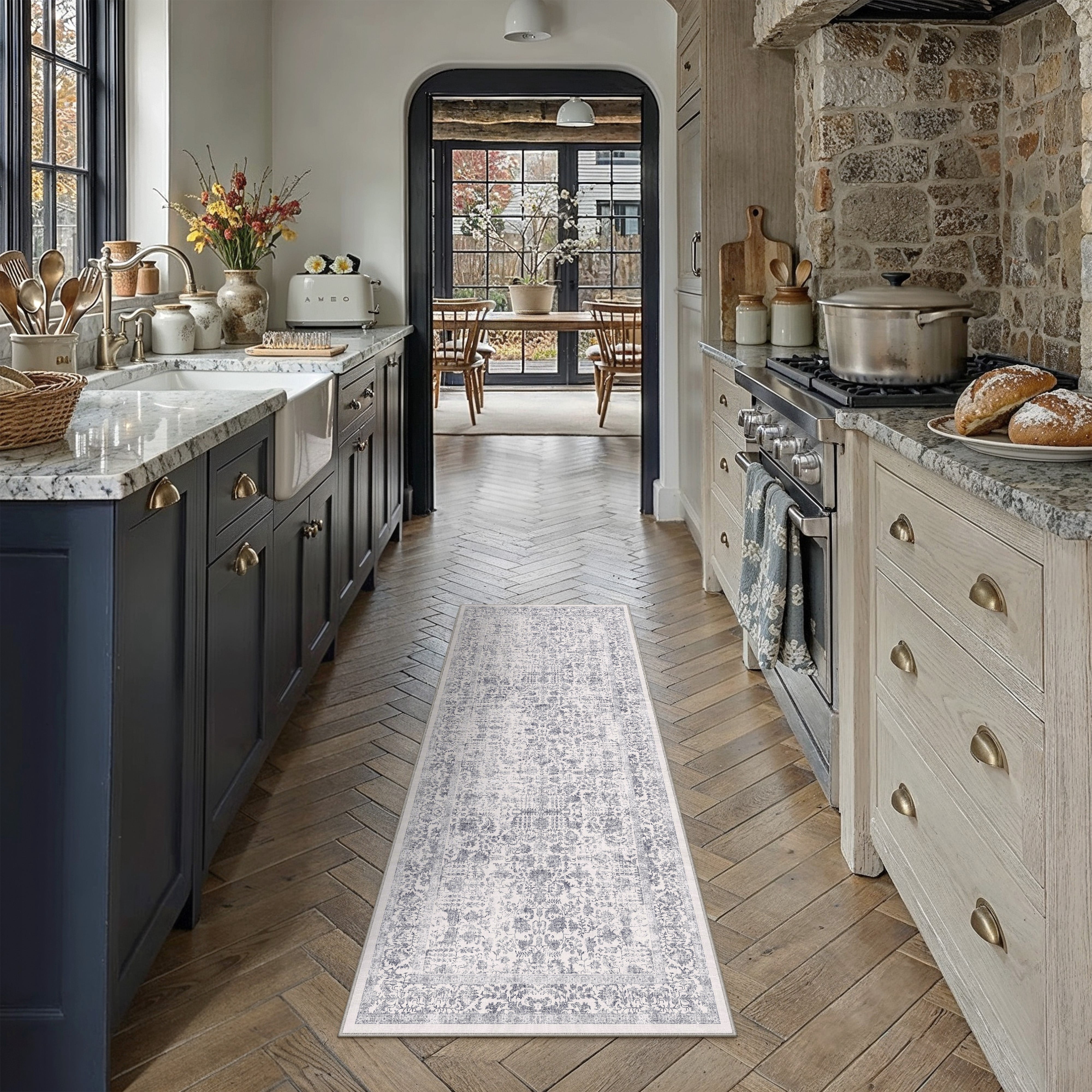 berthmeer 2'x6' washable runner rugs for hallway kitchen entryway non-slip, navy blue