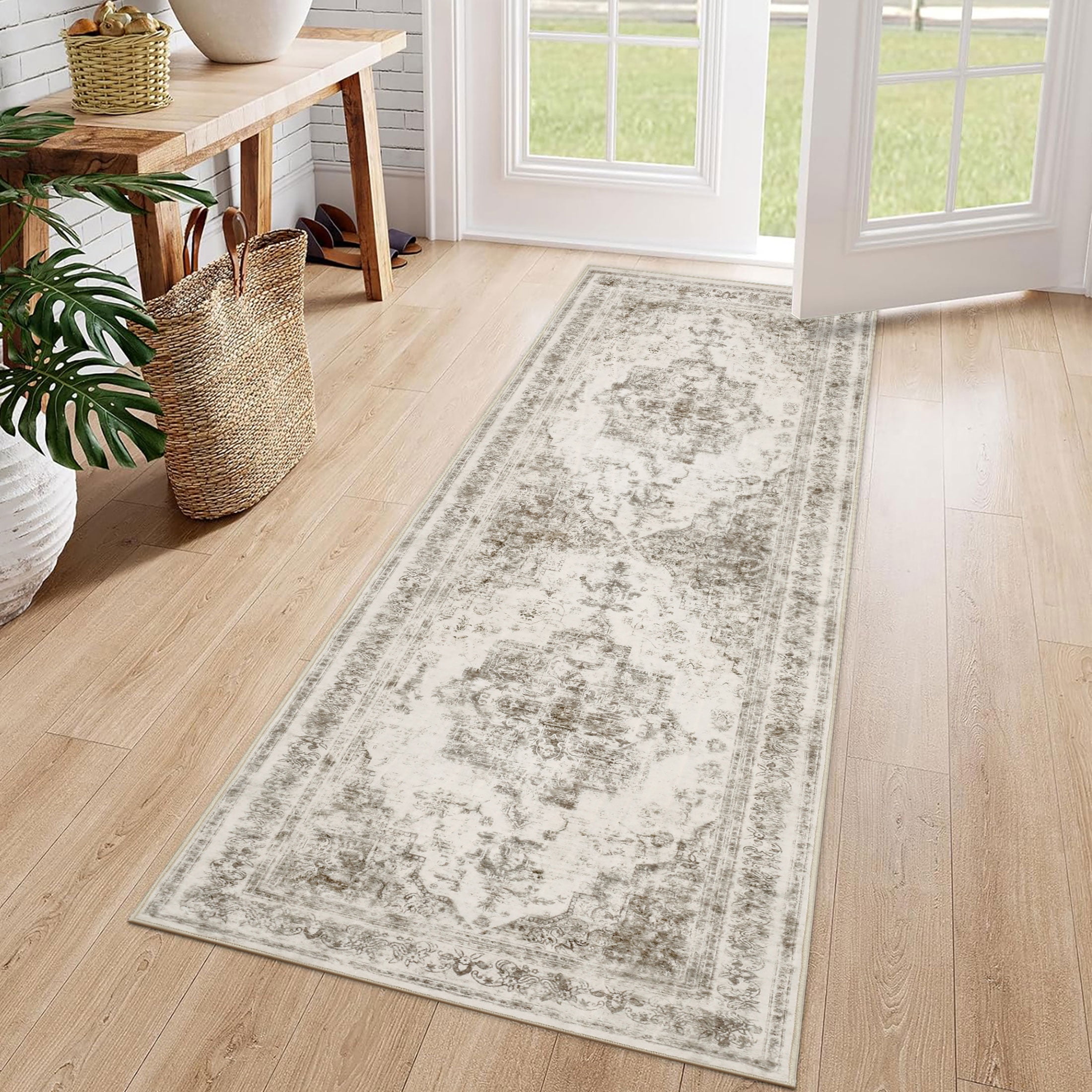 Taupe Entry Rug BERTHMEER 2'x6' Washable Runner Rugs for Hallway Kitchen Entryway Non ...