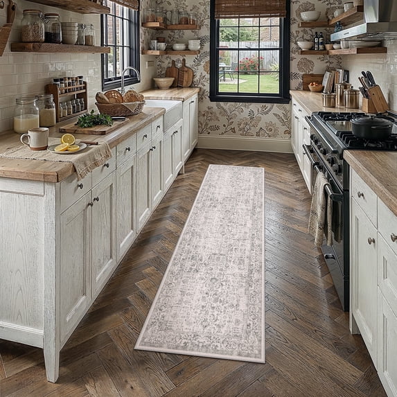 BERTHMEER 2'x7' Washable Runner Rugs for Hallway Kitchen Entryway Non-slip, Gray