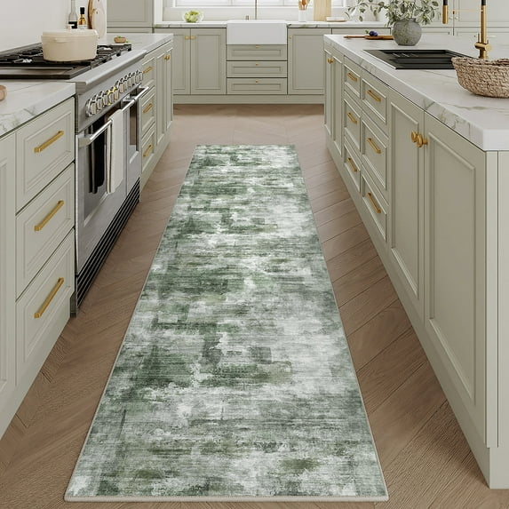 BERTHMEER 2'x8' Abstract Runner Rugs Contemporary for Hallway Entryway Entrance Bathroom Bedroom Kitchen Non Slip Washable Modern Indoor Runner Rugs,Green