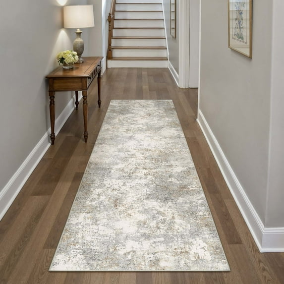 BERTHMEER 2'x8' Abstract Runner Rugs for Hallway Kitchen Indoor Bathroom Entryway Laundry Room Modern Grey Non-slip Washable Runner Rugs Contemporary Throw Rugs