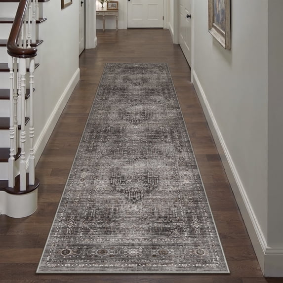 BERTHMEER 2'x8' Runner Rugs for Hallway Bedroom Entryway Kitchen Office Indoor Vintage Traditional Distressed Rugs Washable Non-slip,Brown Carpets