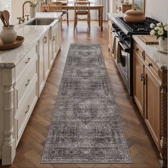 BERTHMEER 2'x8' Runner Rugs for Hallway Bedroom Entryway Kitchen Office Indoor Vintage Traditional Distressed Rugs Washable Non-slip,Brown Carpets
