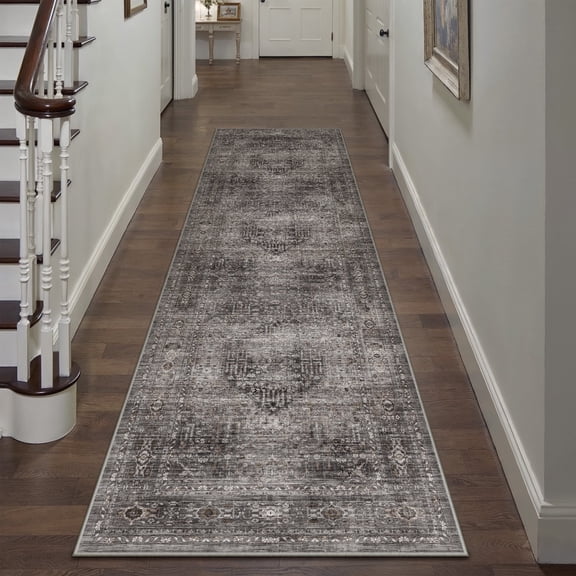 BERTHMEER 2'x8' Runner Rugs for Hallway Bedroom Entryway Kitchen Office Indoor Vintage Traditional Distressed Rugs Washable Non-slip,Brown Carpets
