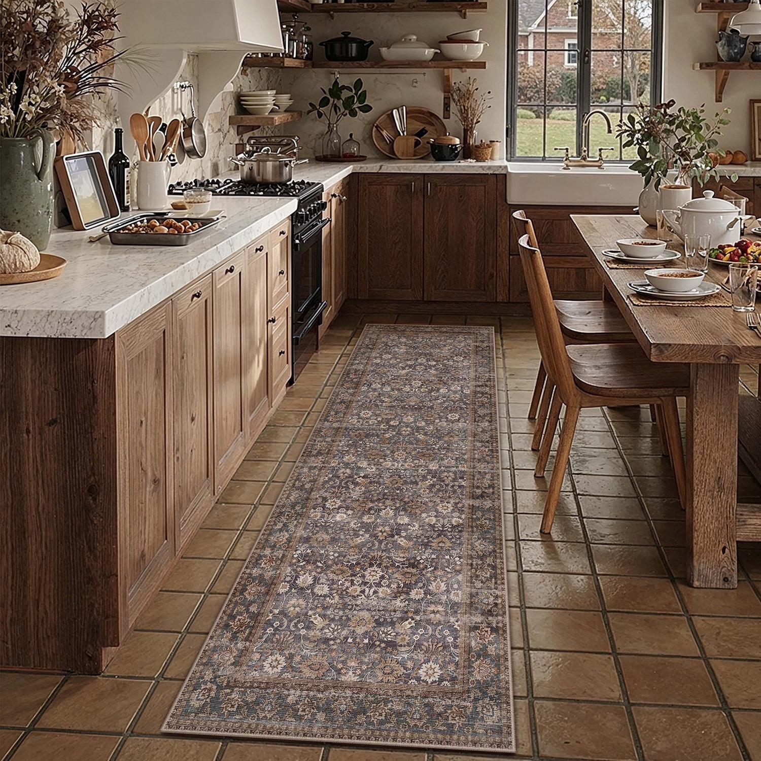 berthmeer 2'x8' blue brown runner rugs for hallway kitchen entryway entrance bedroom living room bedroom washable vintage non slip runner rugs