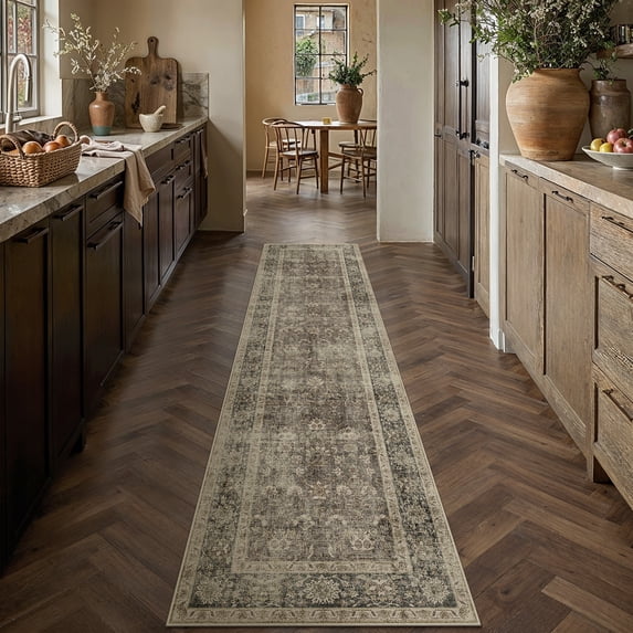 BERTHMEER 2'x8' Golden Brown Runner Rugs for Hallway Bathroom Bedroom Entryway Kitchen Non Slip Washable Traditional Vintage Oriental Runner Rugs