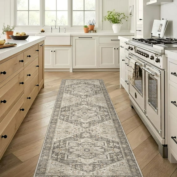 BERTHMEER 2'x8' Gray Runner Rugs for Hallway Kitchen Entryway Washable Vintage Runner Rugs Non-slip