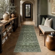 BERTHMEER 2'x8' Green Runner Rugs for Hallway Entryway Bathroom Bedroom Kitchen Non Skid Washable Vintage Oriental Tradi