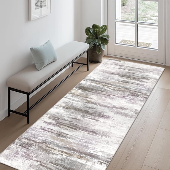 BERTHMEER 2'x8' Runner Rugs for Bathroom Kitchen Bedroom Entryway Hallway Rugs Non Skid Washable Abstract Brown and Gray Neutral Modern Contemporary Beige Runner Rugs