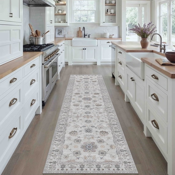 BERTHMEER 2'x8' Runner Rugs for Hallway Entryway Bathroom Bedroom Laundry Kitchen Non Skid Washable Gray Vintage Oriental Traditional Distressed Accent Runner Rugs