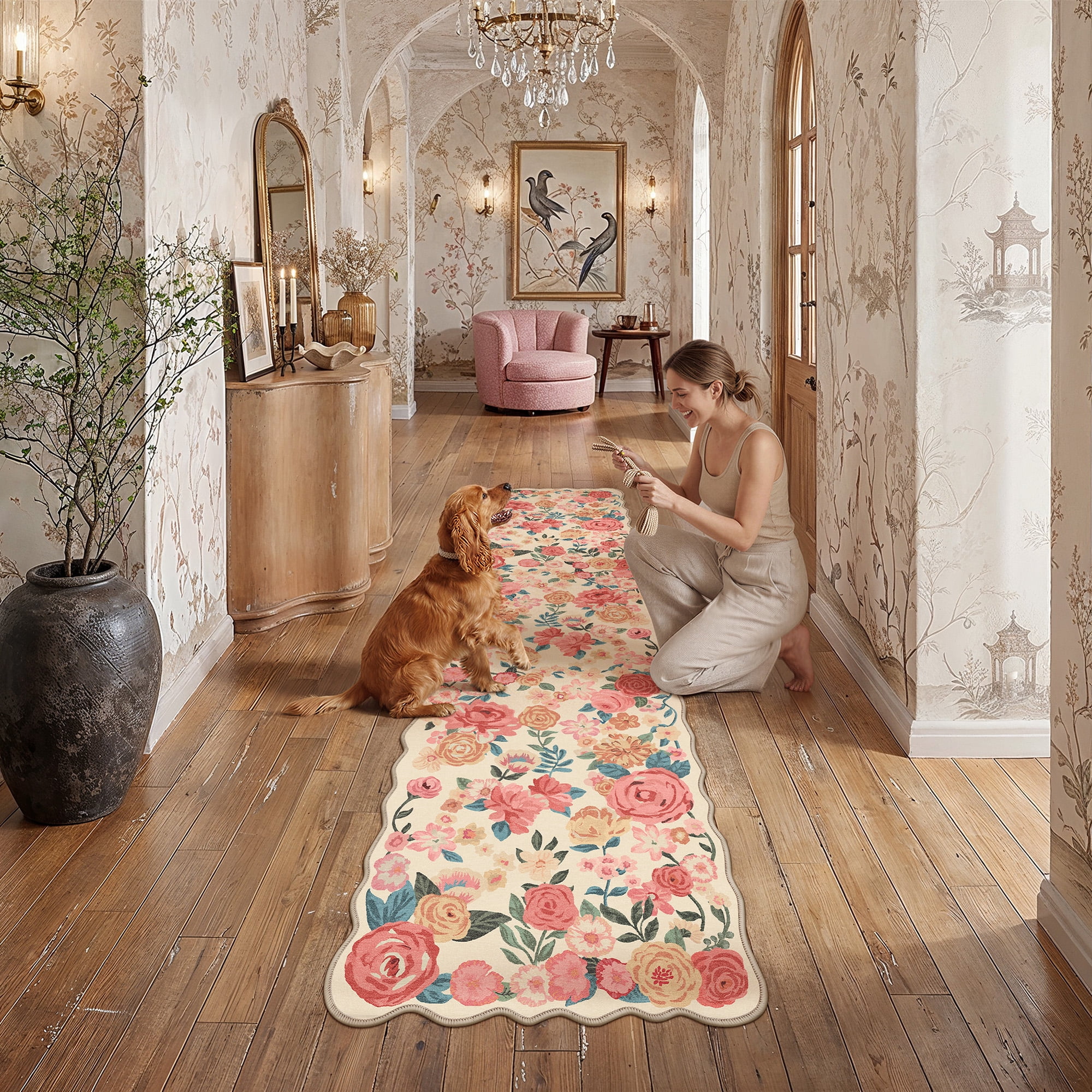 Runne Berthmeer, Runner, 2ft x 8ft, Washable Beige Floral - Walmart.com