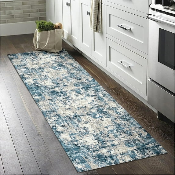BERTHMEER 2'x8' Runner Rugs for Entryway Hallway Kitchen Living Room Bedroom Entrance Indoor 3D Textured Hard Rugs Washable Non-Slip, Blue Multi