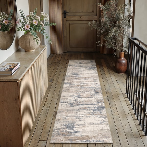 BERTHMEER 2'x8' Runner Rugs for Hallway Bathroom Kitchen Bedroom Entryway Non Skid Washable Abstract Blue and Brown Modern Contemporary Runner Rugs