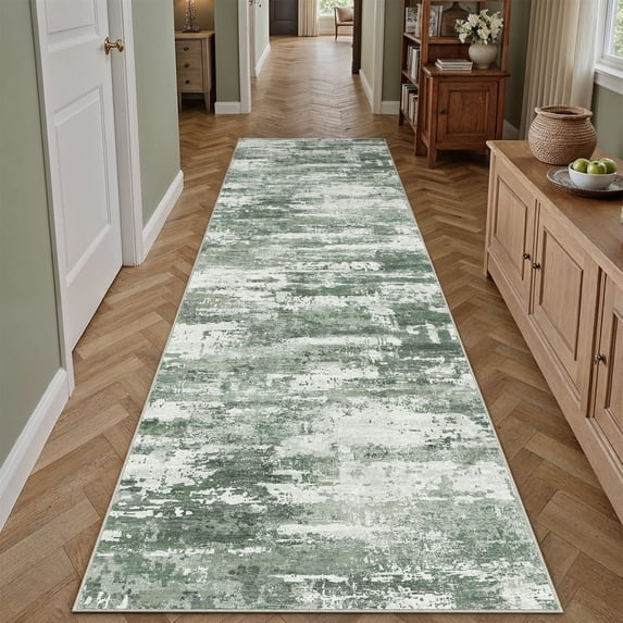 BERTHMEER 2'x8' Runner Rugs for Hallway Bathroom Kitchen Bedroom Entryway Non Skid Washable Abstract Green Modern Contemporary Runner Rugs
