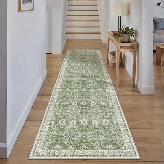 BERTHMEER 2'x8' Runner Rugs for Hallway Entrance Bedroom Entryway Kitchen Non Slip Washable Traditional Vintage Oriental Runner Rugs,Light Green