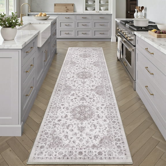 BERTHMEER 2'x8' Runner Rugs for Hallway Entryway Bathroom Bedroom Kitchen Non Slip Washable Vintage Medallion Oriental Traditional Runner Rugs,Gray