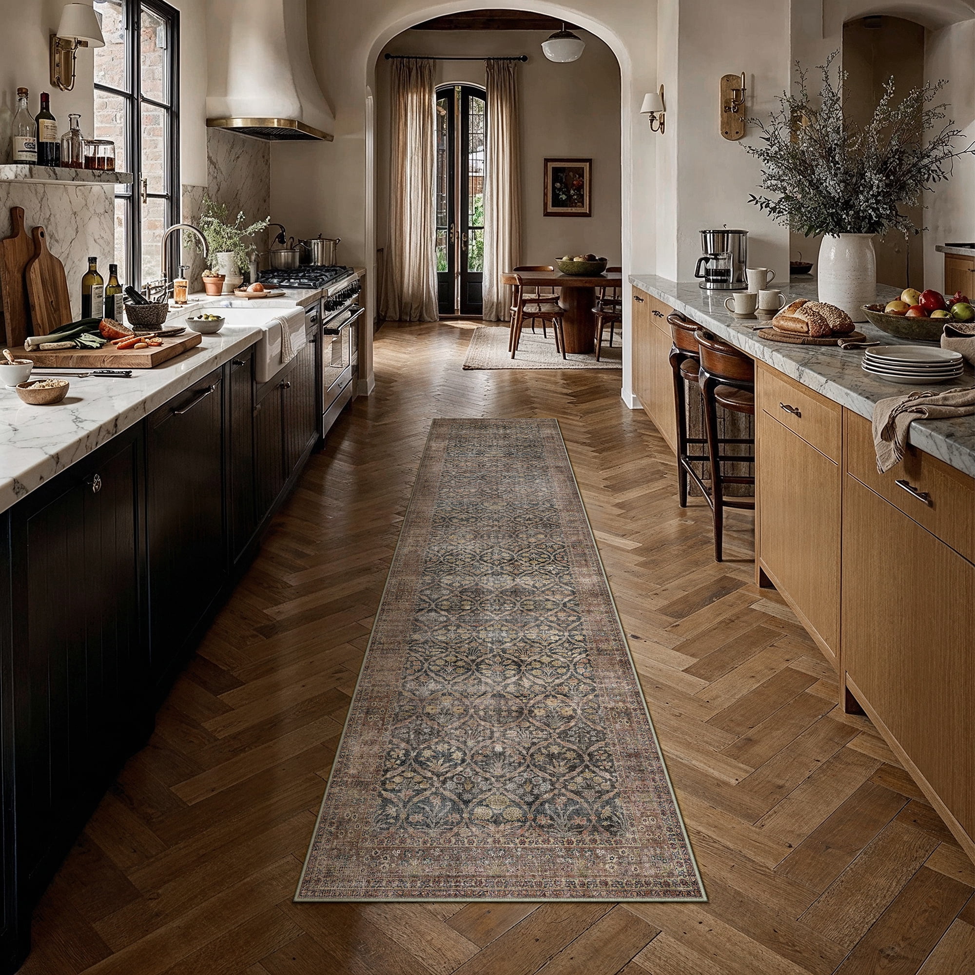 BERTHMEER 2'x8' Runner Rugs for Hallway Entryway Entrance Bedroom Kitchen Non Slip Washable Traditional Vintage Oriental Runner Rugs,Navy Blue