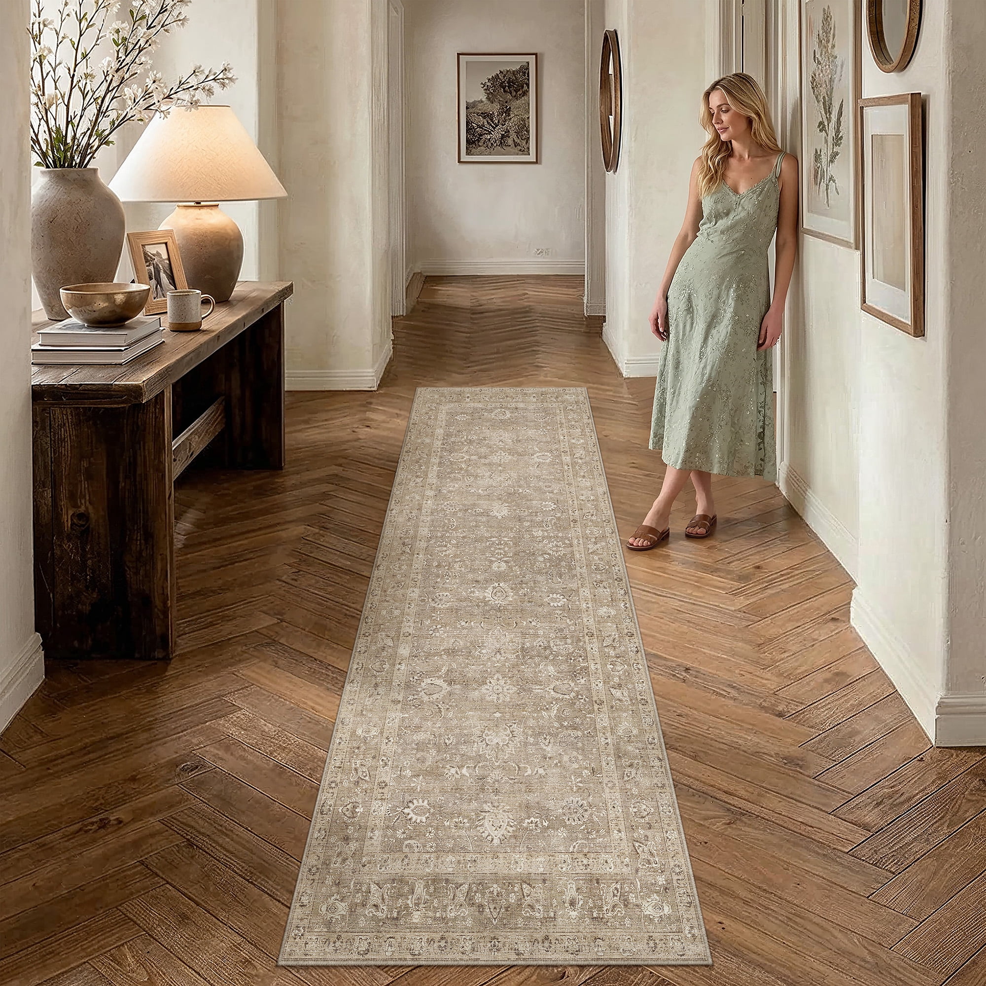 berthmeer 2'x8' runner rugs for hallway kitchen entryway entrance dorm laundry bedroom living room washable vintage non-slip runner rugs, brown