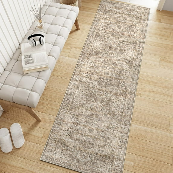 BERTHMEER 2'x8' Runner Rugs for Hallway Kitchen Entryway indoor Machine Washable Non-slip, Gold Brown