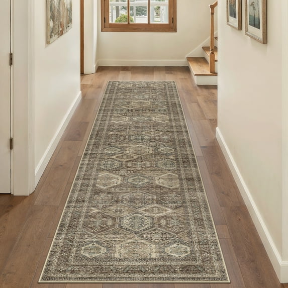 BERTHMEER 2'x8' Runner Rugs for Kitchen Entryway Entrance Doorway Bedroom Non Slip Washable Traditional Vintage Distressed Oriental Runner Rugs,Brown