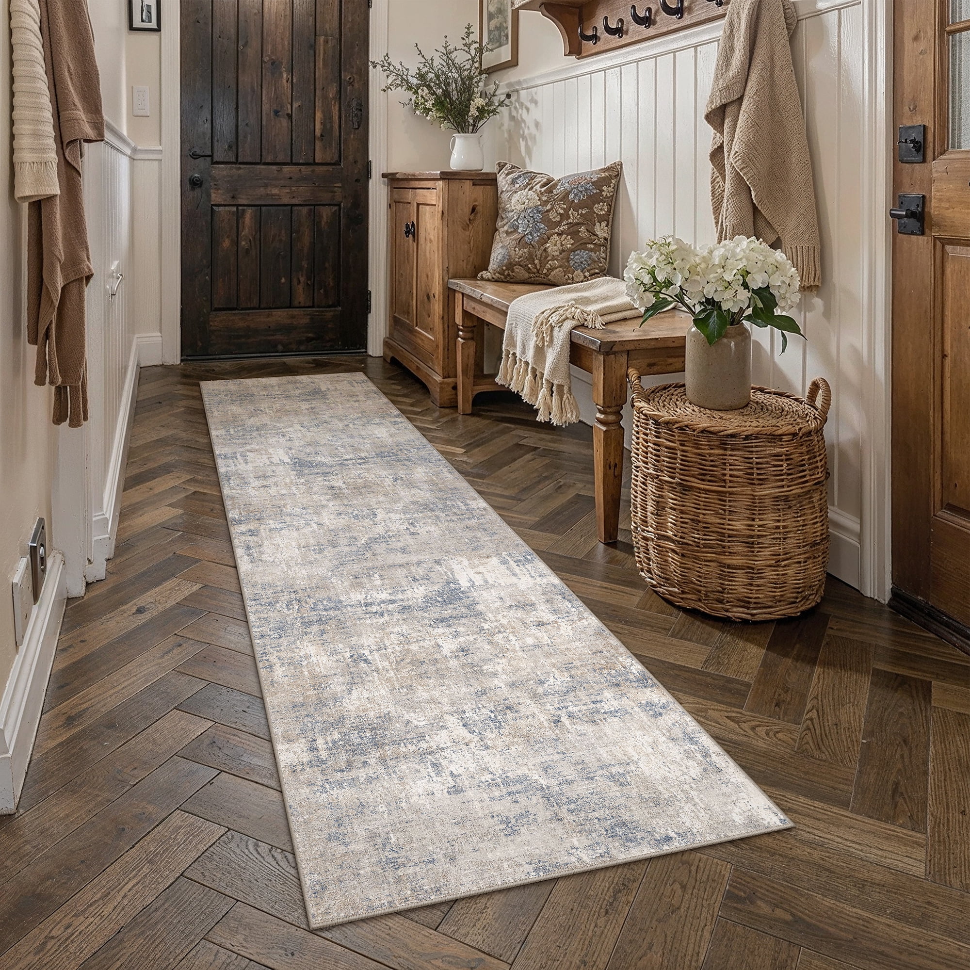 berthmeer 2'x8' washable abstract runner rugs for hallway kitchen entryway non-slip, blue