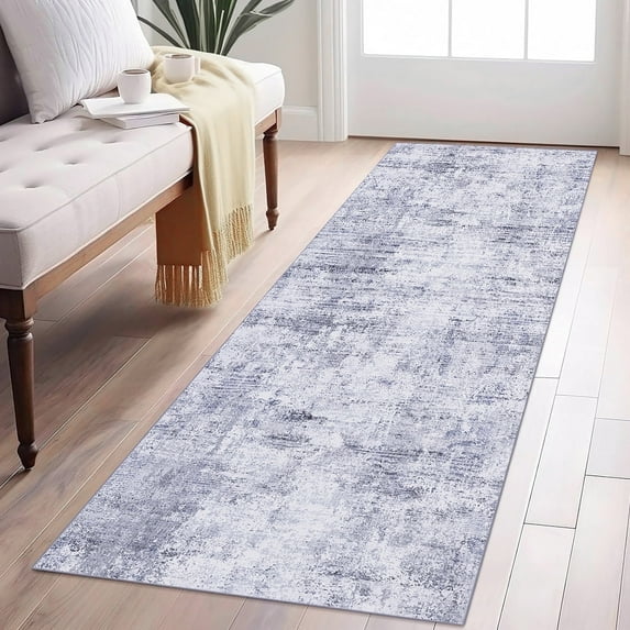 BERTHMEER 2'x8' Washable Runner Rugs Abstract Kitchen Hallway Entryway Entrance Corridor Living Room Bedroom Non-Slip Machine Rugs,Blue&Gray