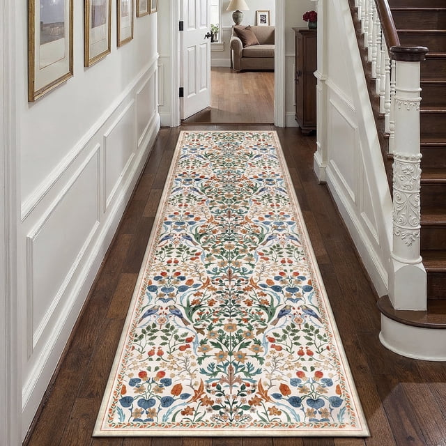 BERTHMEER 2'x8' Runner Rugs for Hallway Bathroom Bedroom Entryway Kitchen Non Slip Washable Beige Floral Vintage Oriental Traditional Flower Runner Rugs, Multicolor