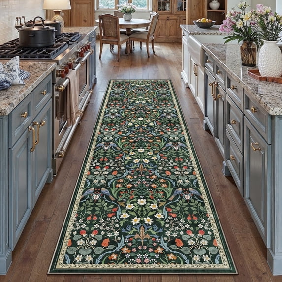 BERTHMEER 2'x8' Runner Rugs for Hallway Bathroom Bedroom Entryway Kitchen Non Slip Washable Green Floral Vintage Oriental Traditional Flower Runner Rugs, Multicolor