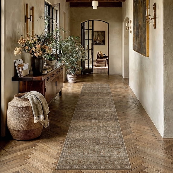 BERTHMEER 2'x8' Washable Runner Rugs for Hallway Bathroom Bedroom Entryway Kitchen Non Slip Vintage Oriental Traditional Floral Runner Rugs,Gradient Brown