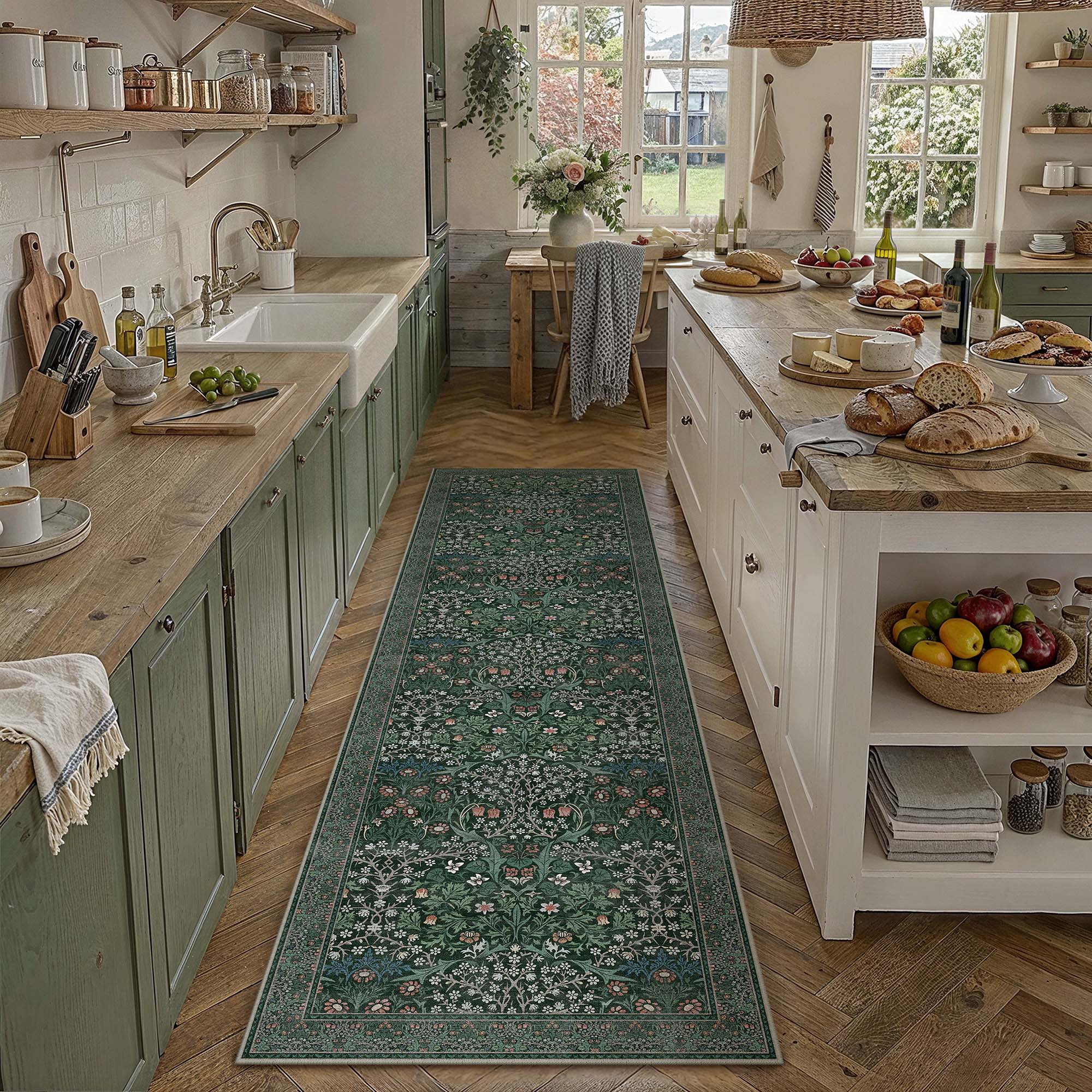 berthmeer 2'x8' washable runner rugs for living room bedroom kitchen rugs non slip vintage floral traditional dorm oriental distressed runner rugs,green