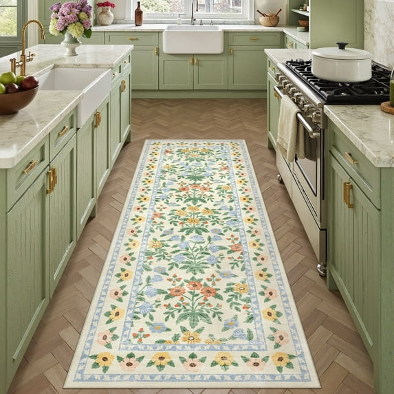 BERTHMEER 2'x8' Washable Runner Rugs for Bathroom Bedroom Entryway Kitchen Non Slip Vintage Flower Print Dorm Office Oriental Throw Rugs