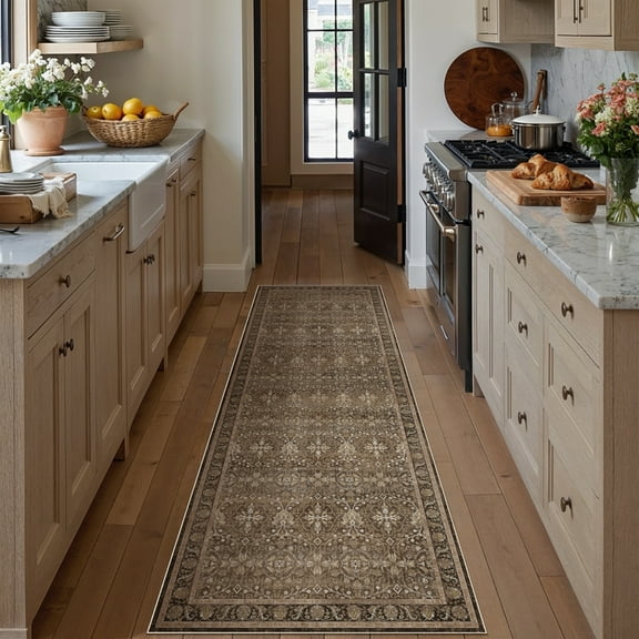 BERTHMEER 2'x8' Washable Runner Rugs for Entryway Kitchen Hallway Bathroom Bedroom Non Slip Vintage Oriental Traditional Runner Rugs,Brown