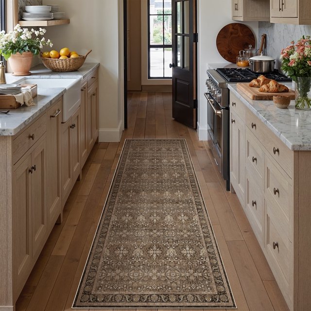 BERTHMEER 2'x8' Washable Runner Rugs for Entryway Kitchen Hallway Bathroom Bedroom Non Slip Vintage Oriental Traditional Runner Rugs,Brown