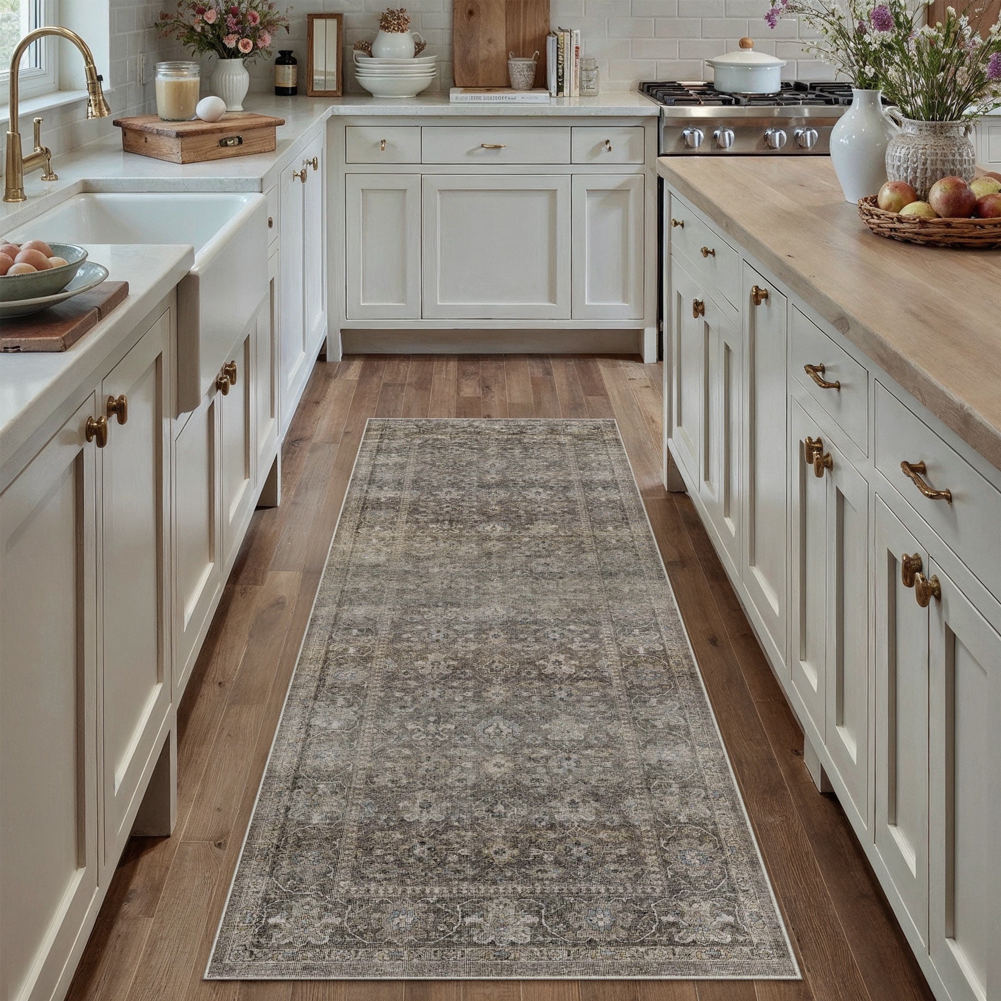 BERTHMEER 2'x8' Washable Runner Rugs for Hallway Bathroom Bedroom Entryway Kitchen Non Slip Vintage Oriental Traditional Runner Rugs,Mossy