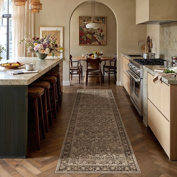 BERTHMEER 2'x8' Washable Runner Rugs for Hallway Kitchen Entryway Bathroom Non-slip, Brown
