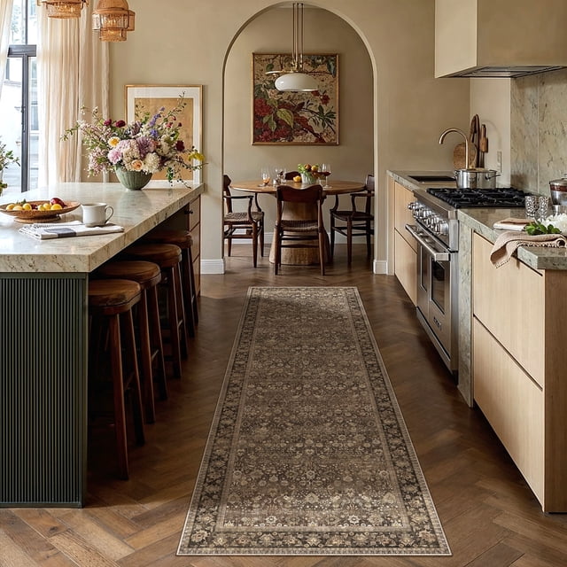 BERTHMEER 2'x8' Washable Runner Rugs for Hallway Kitchen Entryway Bathroom Non-slip, Brown
