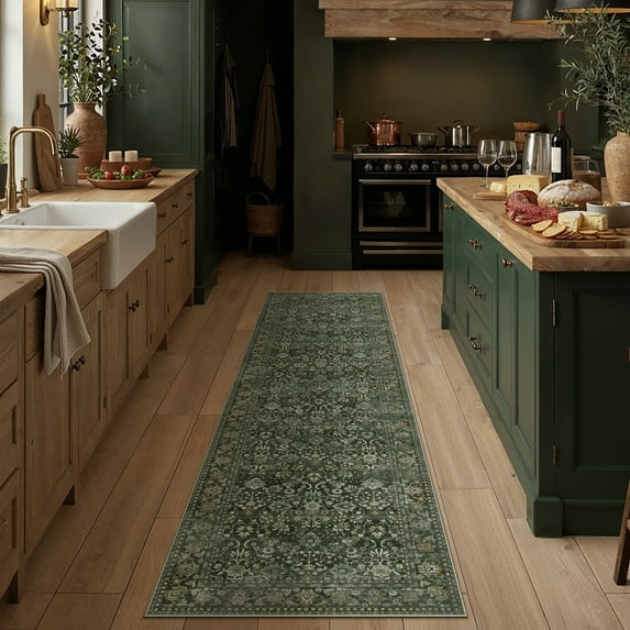 BERTHMEER 2'x8' Washable Runner Rugs for Hallway Kitchen Entryway Bedroom Non-slip Runner Rugs,Deep Green
