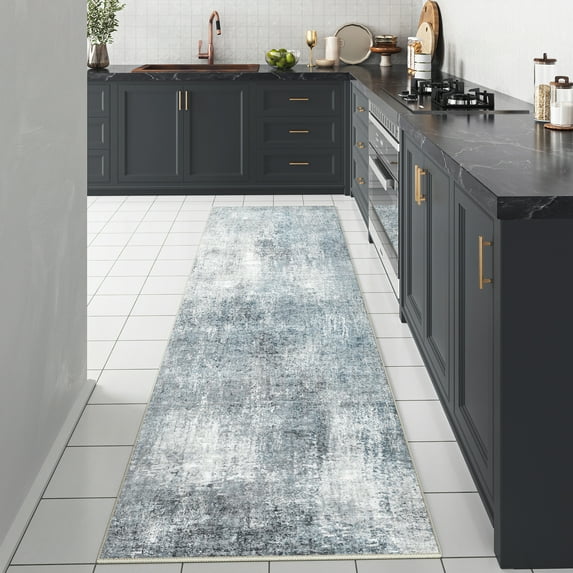 BERTHMEER 2'x8' Washable Runner Rugs for Hallway Kitchen Entryway Non-slip, Blue Gray