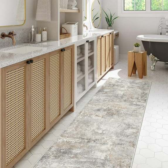 BERTHMEER 2'x8' Washable Runner Rugs for Hallway Kitchen Entryway Non-slip, Gold Gray