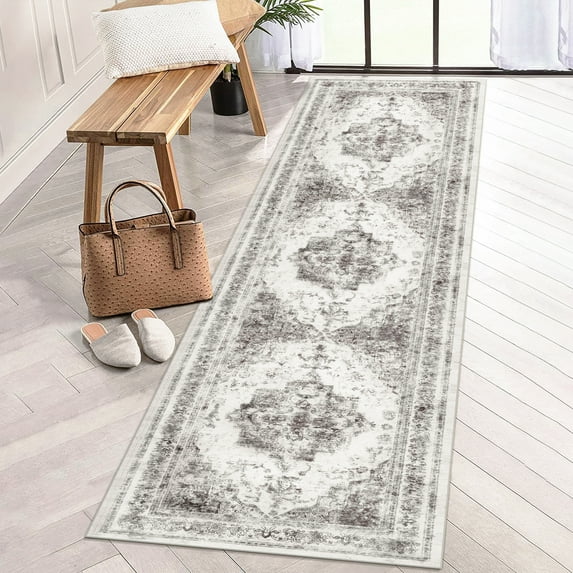 BERTHMEER 2'x8' Washable Runner Rugs for Hallway Kitchen Entryway Non-slip, Gray