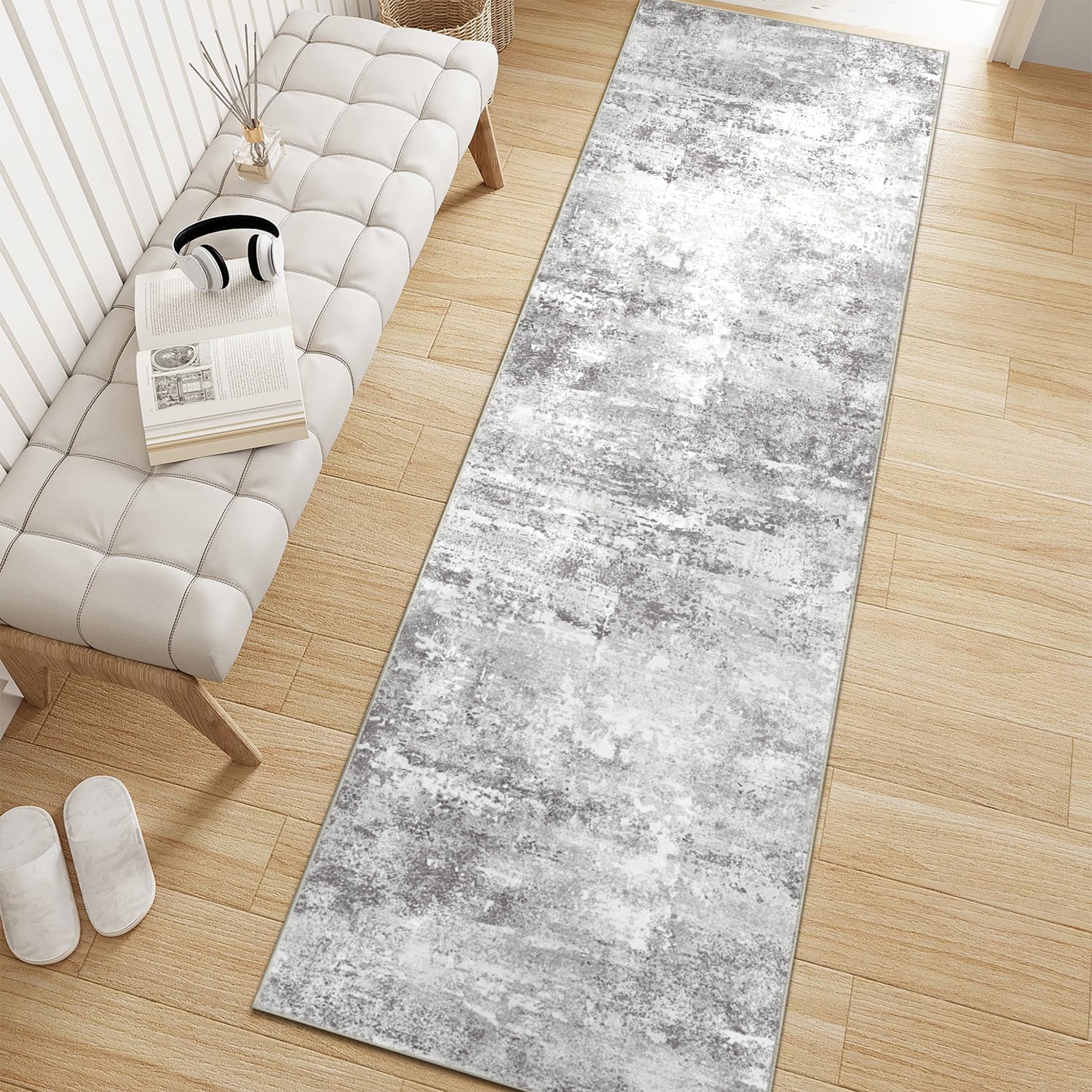 BERTHMEER 2'x8' Washable Runner Rugs for Hallway Kitchen Entryway Non-slip, Gray