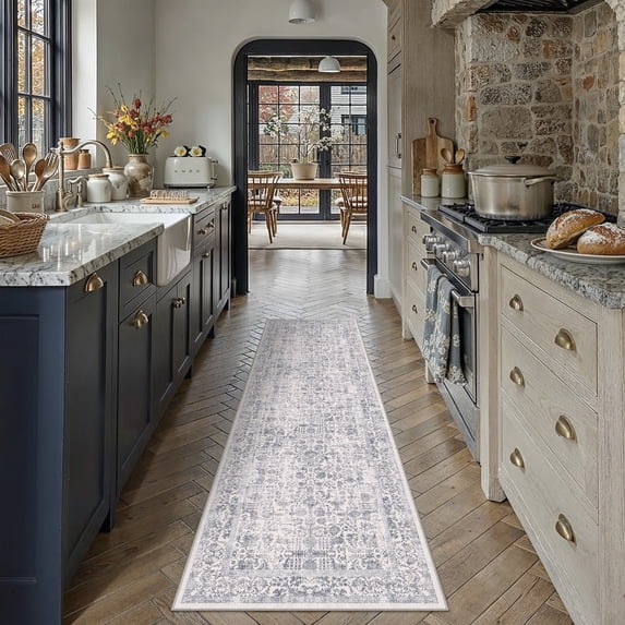 BERTHMEER 2'x8' Washable Runner Rugs for Hallway Kitchen Entryway Non-slip, Navy Blue