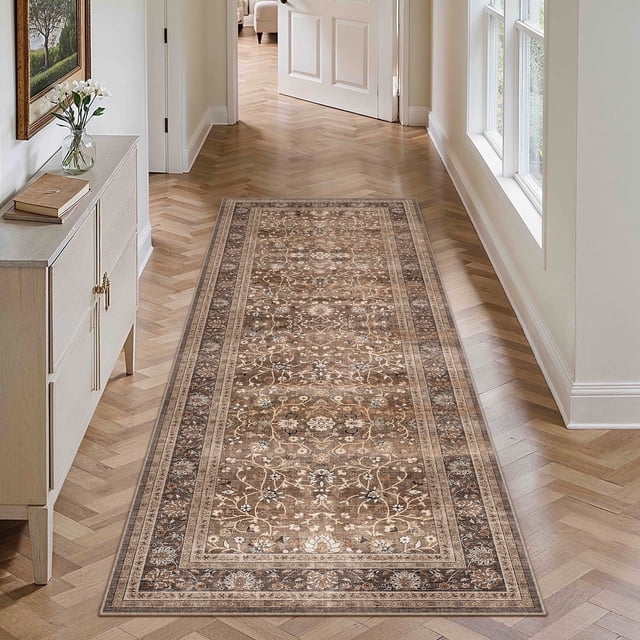 BERTHMEER 2'x8' Washable Runner Rugs for Living Room Bedroom Kitchen Rugs Non Slip Vintage Traditional Dorm Oriental Distressed Runner Rugs,Brown