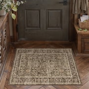 BERTHMEER 2x3 Washable Area Rug Brown Vintage Entryway Carpets Non-Slip Soft Low Pile Traditional Indoor Entrance Small Throw Rug for Bedroom Bathroom