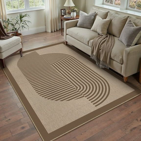 BERTHMEER 3'x5' Small Area Rugs for Bedroom Entryway Entrance Kitchen Laundry Dorm Indoor Non Slip Low Pile Jute Stripes Geometric Contemporary Modern Rugs,Beige