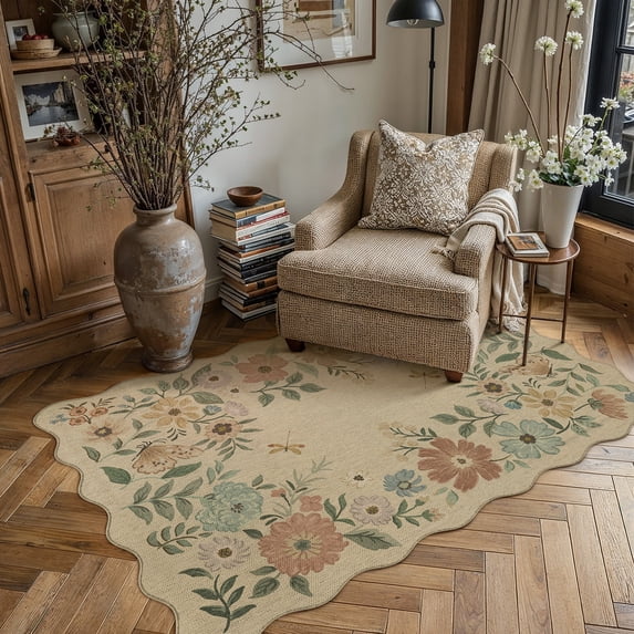 BERTHMEER 3'×5' Small Area Rugs for Living Room Bedroom Entryway Entrance Laundry Dorm Indoor Modern Beige Non Slip Washable Easy-jute Floral Insect Dragonfly Butterfly Pattern Rugs, Multicolor