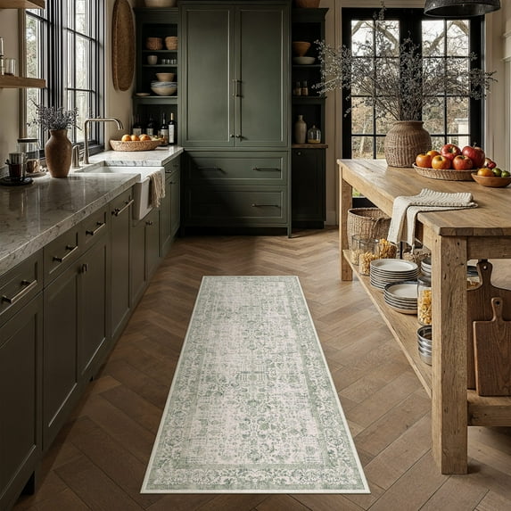BERTHMEER 3'x10' Hallway Runner Rugs for Kitchen Entryway Bathroom Machine Washable Non-slip, Green