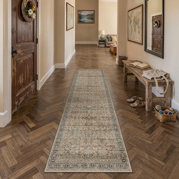 BERTHMEER 3'x10' Runner Rugs for Hallway Kitchen Entryway Bedroom Bathroom Entrance Oriental Floral Vintage Farmhouse Machine Washable Non-slip Traditional Distressed Rugs, Brown