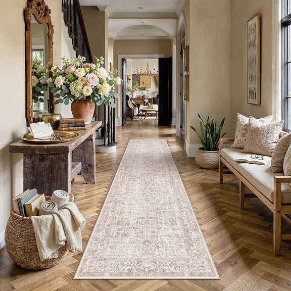 BERTHMEER 3'x10' Washable Runner Rugs for Hallway Kitchen Entryway Non-slip, Brown